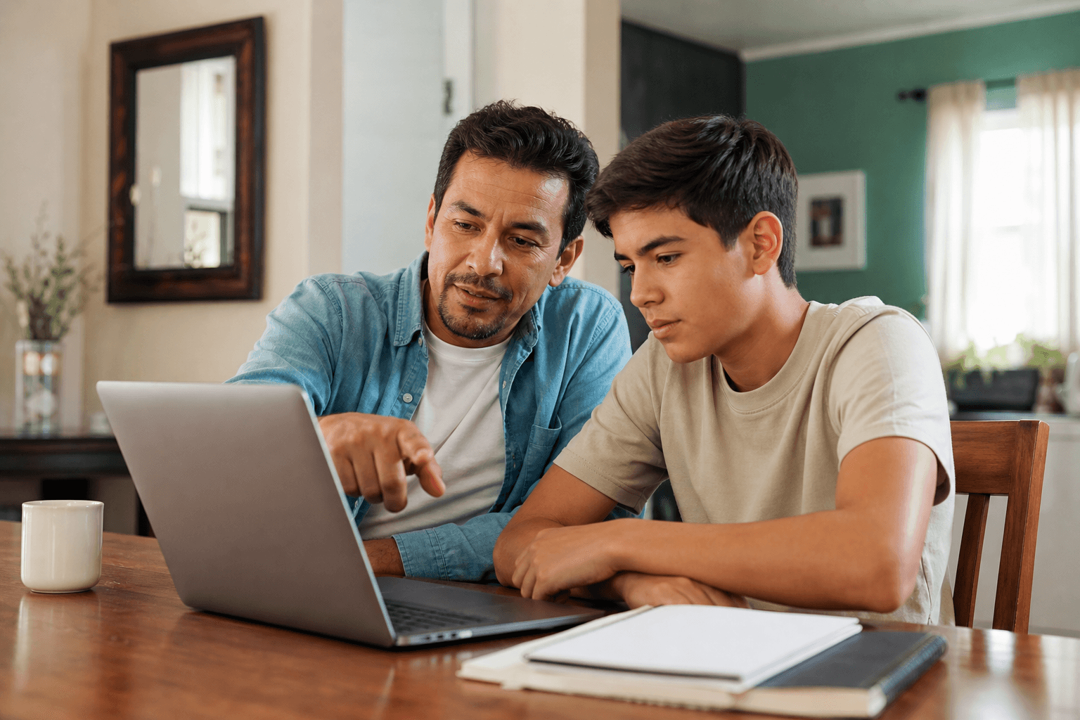 Parent supporting a teen’s enrichment learning at home