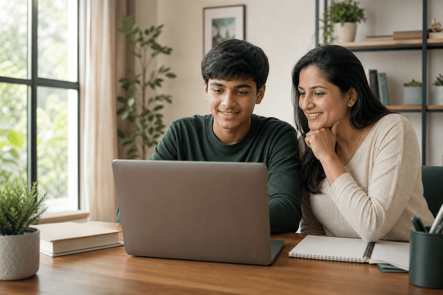 Parent supporting a young learner at home